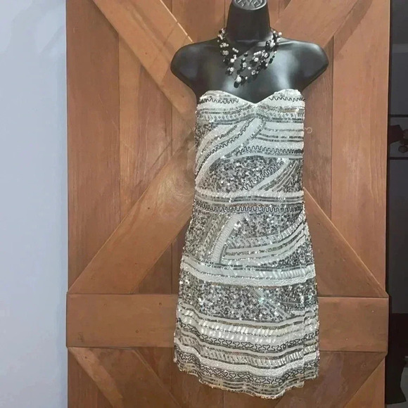 Scalia Sequins/ Off white Silk Dress-4 - Picture 1 of 13